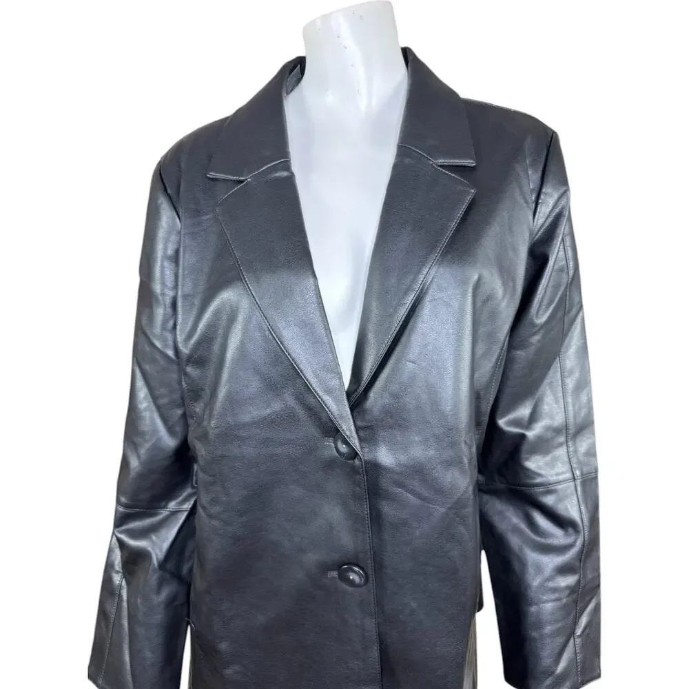 Dennis Basso Luxe Faux Leather‎ Jacket Black Large Petite  NWOT Business Casual